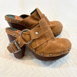 Rocket Dog Brown Suede Clogs with Buckle Detail